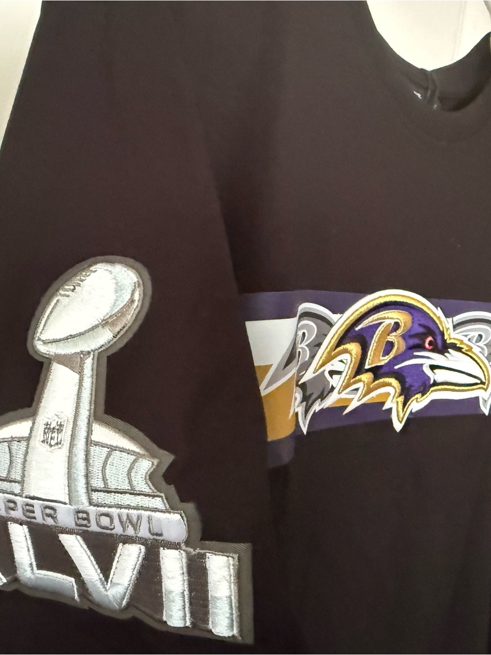 Baltimore Ravens Black Short Sleeve Graphic Tee with Super Bowl Patch